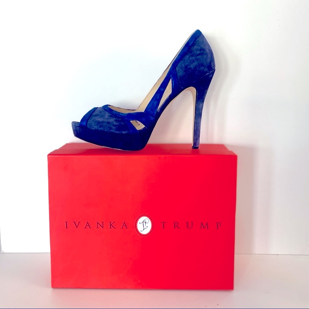 Ivanka Trump blue suede platform stilettos